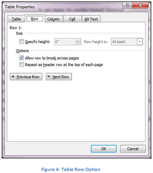 Figure 4: Table Row options