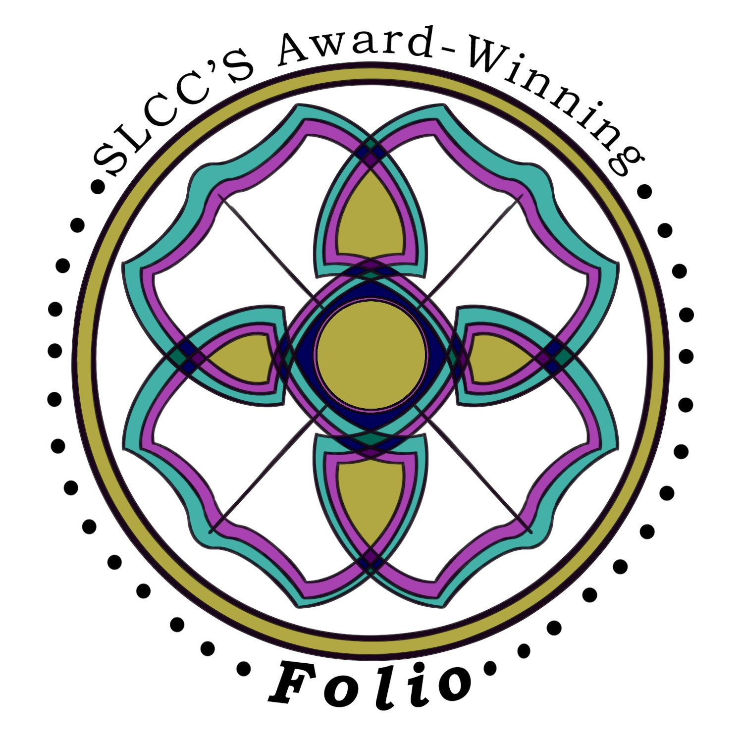 The SLCC Folio logo, showing a stylized hydrangea with the words SLCC's Award-Winning Folio