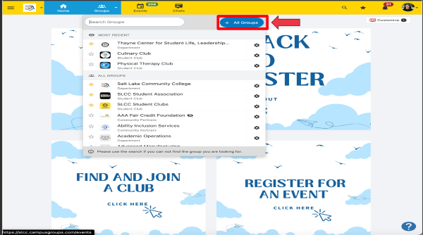 Groups tab dropdown with All Groups icon