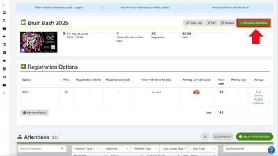 Check-in attendees selection